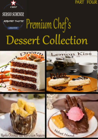 Michelin-style dessert collection with carrot dream, lemon kiss, marble chocolate with golden texture and velvet hand, presented with modern artistic plating.
