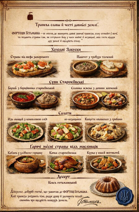 Kyivan Rus Culinary Collection: An exclusive selection of historically reconstructed dishes from the 9th–13th centuries, inspired by chronicles, featuring artisanal presentation and modern fine dining styling.
